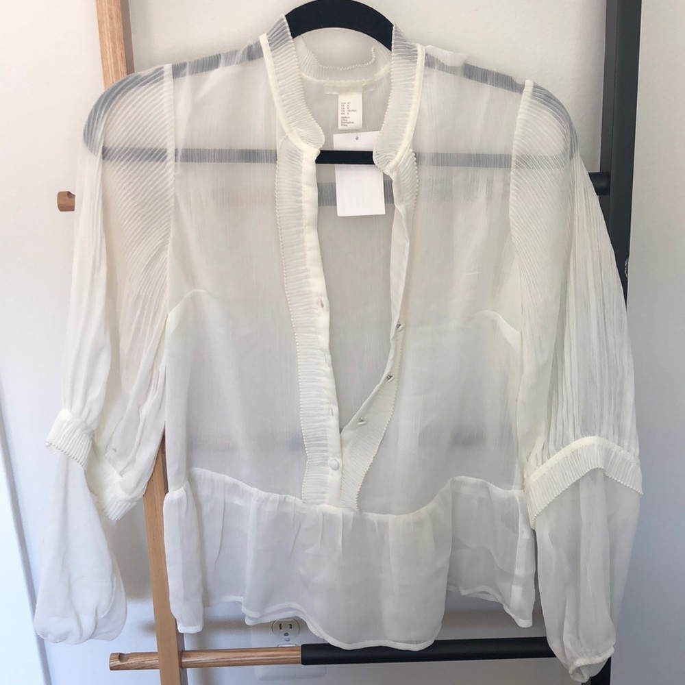 H&M white silk peasant blouse sz 8 NWT